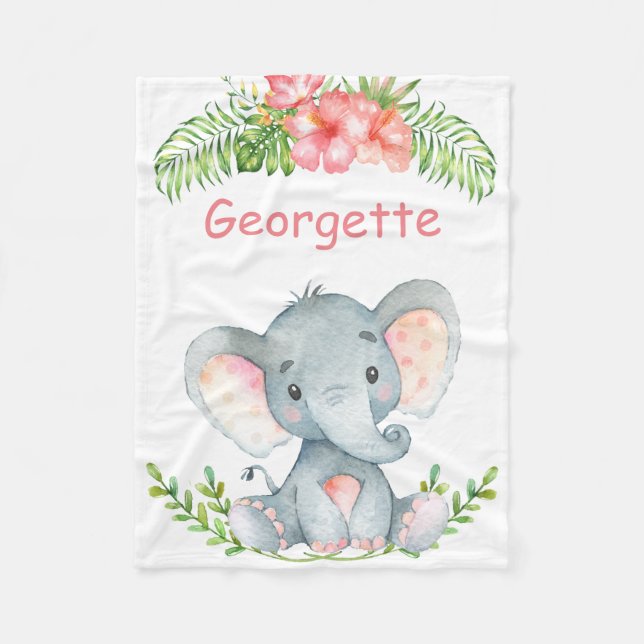 Personalised Child's Fleece Blanket with Elephant (Front)