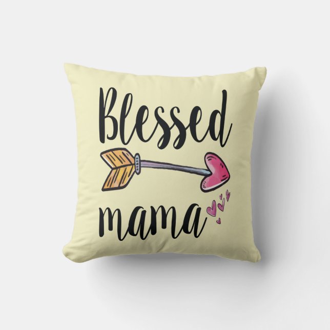 Personalised Child's Name Birthday Blessed Mama  Cushion (Front)