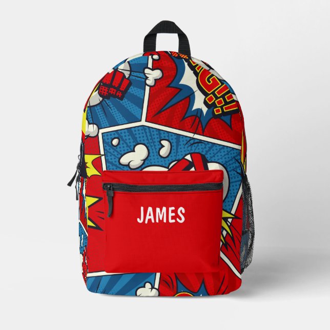 Personalised Child's Name Comic Book Style Printed Backpack (Front)