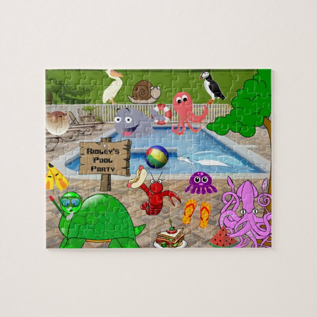 Personalised Child's Silly Pool Party Jigsaw Puzzle (Horizontal)