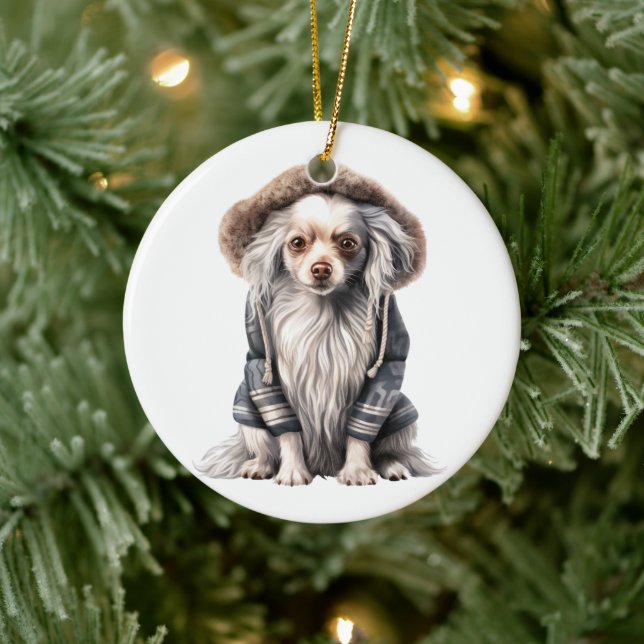 Personalised Chinese Crested Dog Ceramic Ornament (Tree)