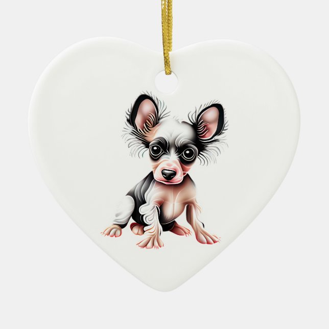 Personalised Chinese Crested II Puppy Ceramic Ornament (Front)