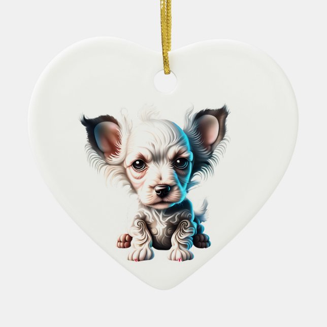 Personalised Chinese Crested Puppy Ceramic Ornament (Front)