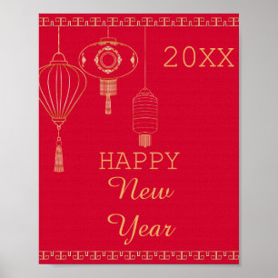 Personalised Chinese new year lantern red and gold Poster