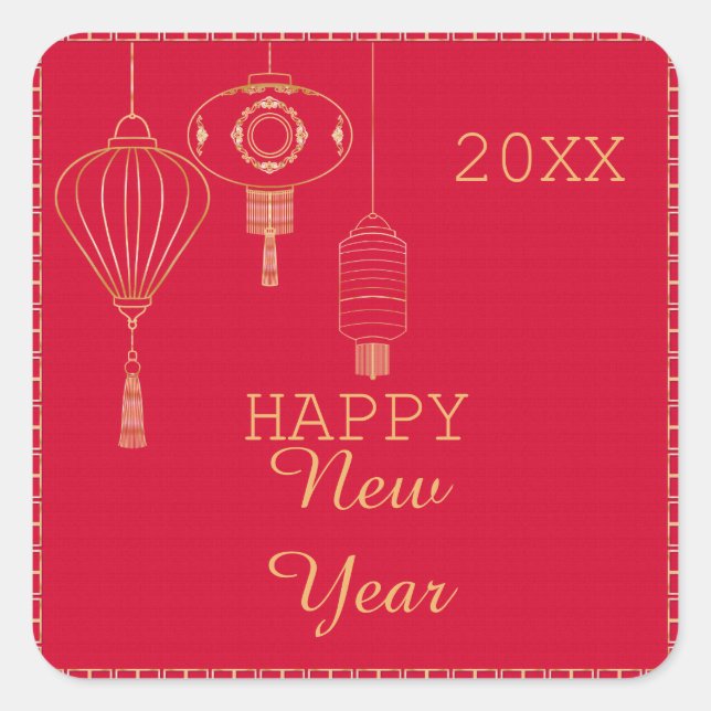 Personalised Chinese new year lantern red and gold Square Sticker (Front)