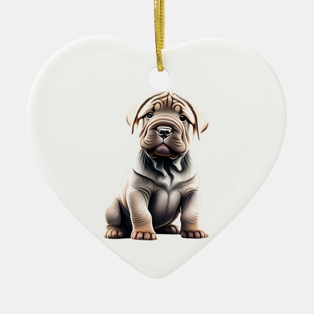 Personalised Chinese Shar-Pei Puppy Ceramic Ornament (Front)