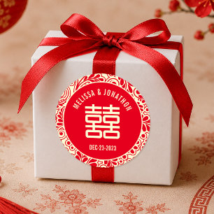 Personalised Chinese Wedding Double Happiness Classic Round Sticker