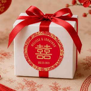 Personalised Chinese Wedding Double Happiness Classic Round Sticker