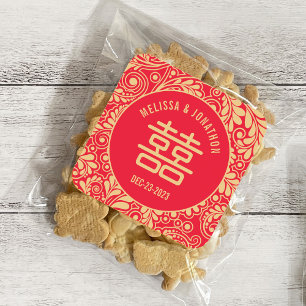 Personalised Chinese Wedding Double Happiness Square Sticker
