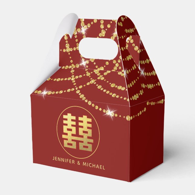 Personalised Chinese Wedding Happiness Gable Favour Box (Front Side)