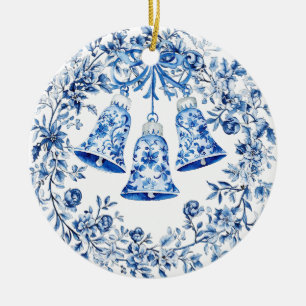 Personalised Chinoiserie Blue White Wreath Bells Ceramic Ornament
