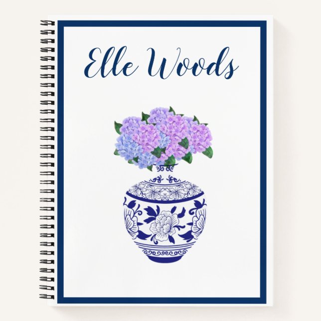Personalised Chinoiserie Ginger Jar & Hydrangea Notebook (Front)