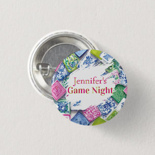 Personalised Chinoiserie Preppy Mahjong Game Night 3 Cm Round Badge