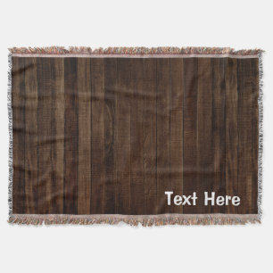 Personalised Chocolate Brown Stained Wood Pattern Throw Blanket