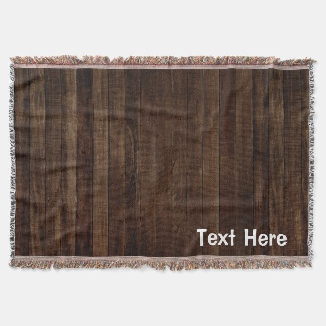 Personalised Chocolate Brown Stained Wood Pattern Throw Blanket (Front)