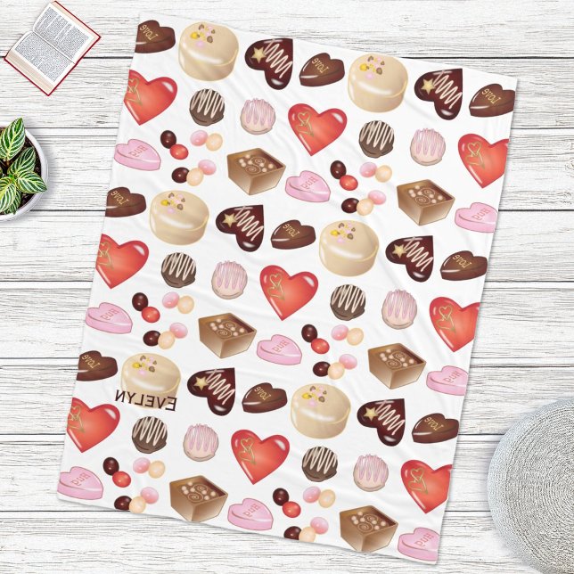 Personalised Chocolate Candy Heart Pattern Fleece Blanket (Creator Uploaded)