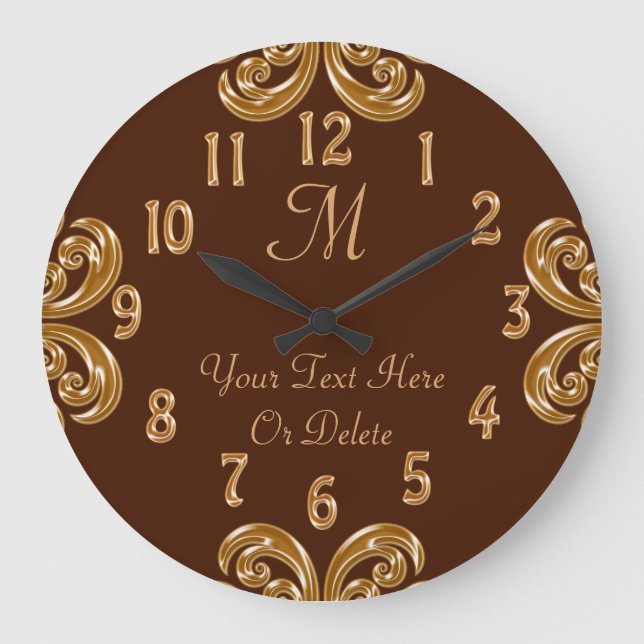 Personalised Chocolate Gold Monogram Clock (Front)