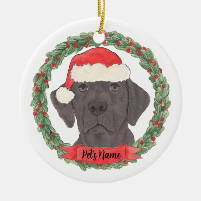 Personalised Chocolate Lab Ceramic Ornament (Front)
