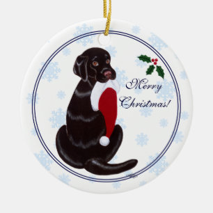 Personalised Chocolate Lab Christmas Santa Hat Ceramic Tree Decoration