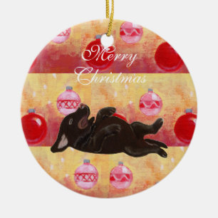 Personalised Chocolate Lab Puppy Christmas Ceramic Tree Decoration