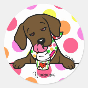 Personalised Chocolate Lab Puppy Ice Cream Classic Round Sticker