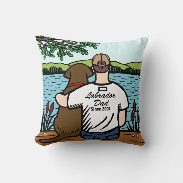 Personalised Chocolate Labrador and Dad 2 Cushion (Front)