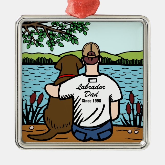 Personalised Chocolate Labrador and Dad 2 Metal Ornament (Front)