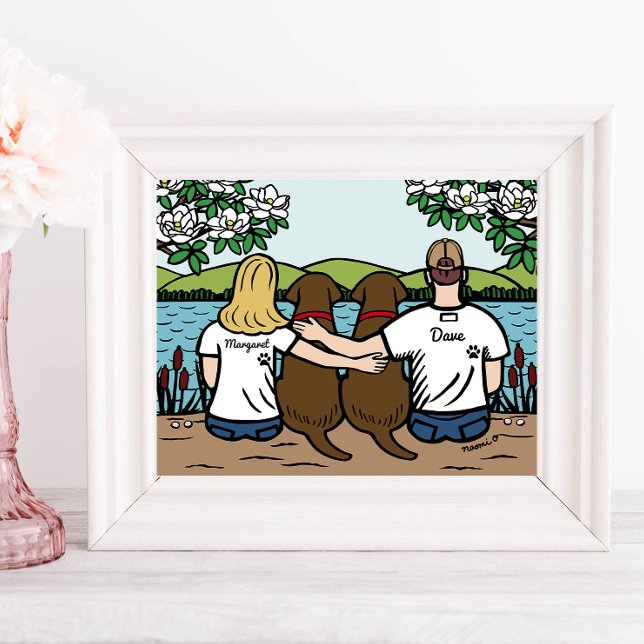 Personalised Chocolate Labrador Family Blonde Long Poster (Personalized Family Portrait for Chocolate Labrador Owners.  Two Chocolate Labs and their Parents.)
