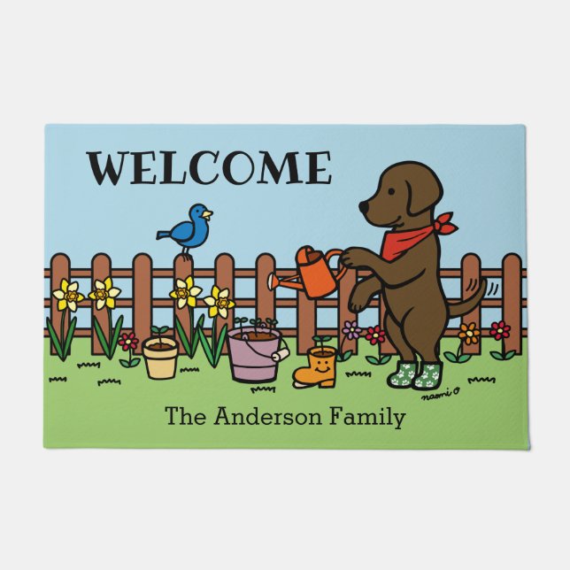 Personalised Chocolate Labrador Gardener Doormat (Front)