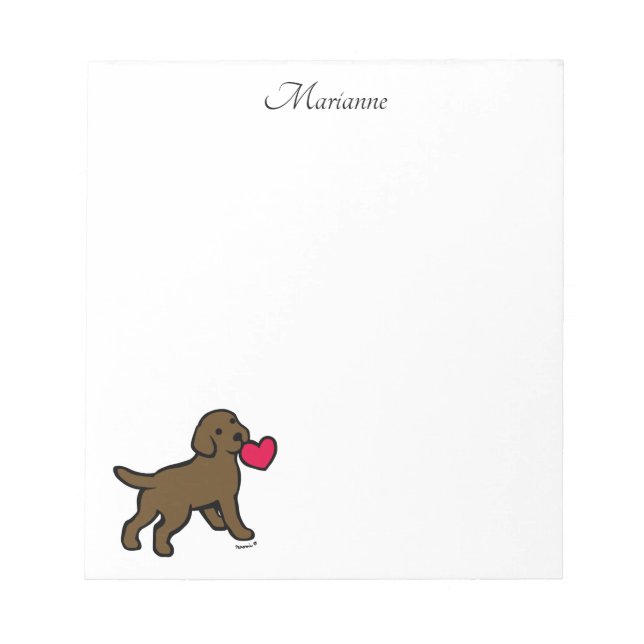 Personalised Chocolate Labrador Puppy and Heart  Notepad (Front)