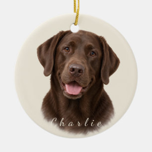 Personalised Chocolate Labrador Retriever with Nam Ceramic Ornament
