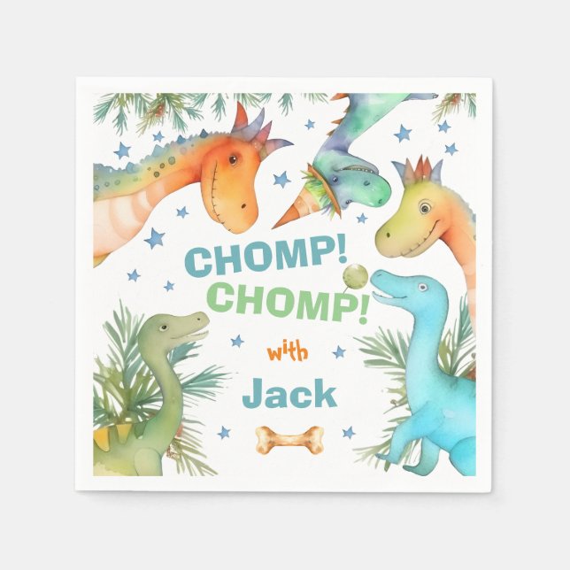 Personalised CHOMP! CHOMP! Dinosaur Napkin (Front)