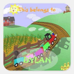 Personalised Choo choo Bookplate Square Sticker