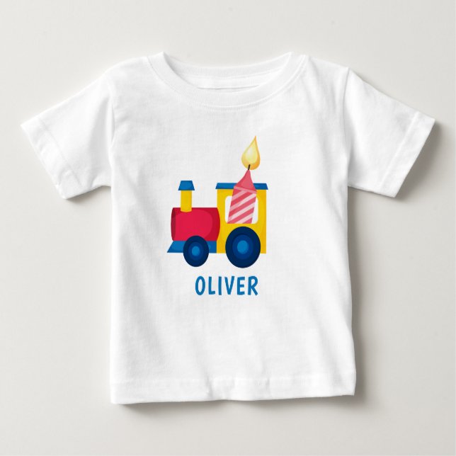 Personalised Choo Choo I'm 1 Train Theme Birthday  Baby T-Shirt (Front)