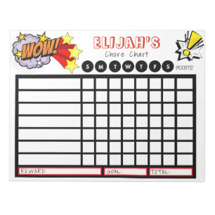 Personalised Chore Chart for Kids, Comic Book Notepad