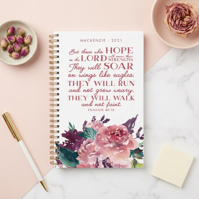 Personalised Christian Bible Verse Pink Floral Planner (Creator Uploaded)