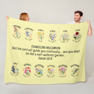 Personalised Christian BIRTH MONTH FLOWERS  Fleece Blanket
