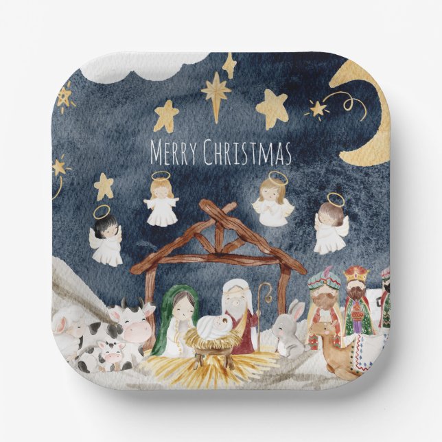 Personalised Christian Christmas Kids Nativity Paper Plate (Front)