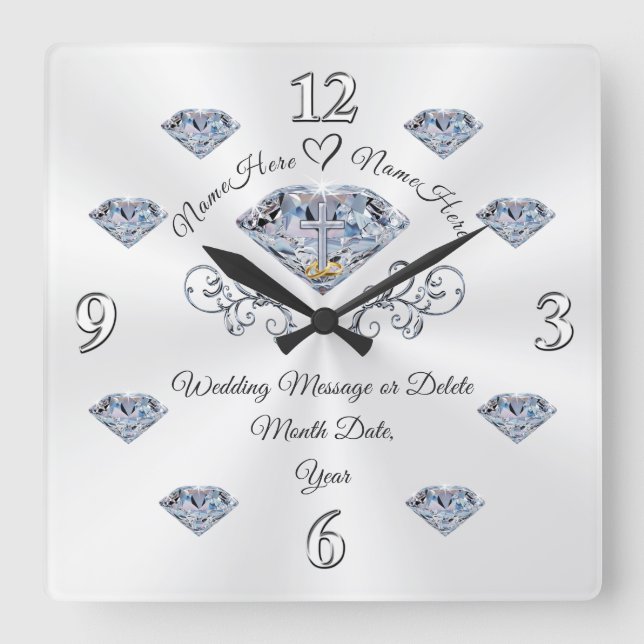 Personalised Christian Marriage Gifts Online Square Wall Clock (Front)