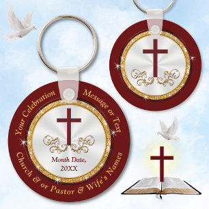 Personalised, Christian Party Favours, Burgundy Key Ring