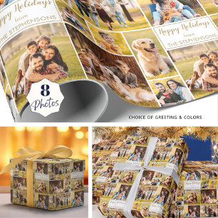 Personalised Christmas 8 Photo Collage Wrapping Paper