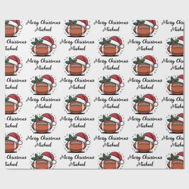 Personalised Christmas American Football Santa     Wrapping Paper (Flat)