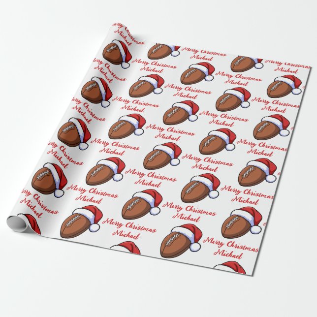 Personalised Christmas American Football Santa     Wrapping Paper (Unrolled)