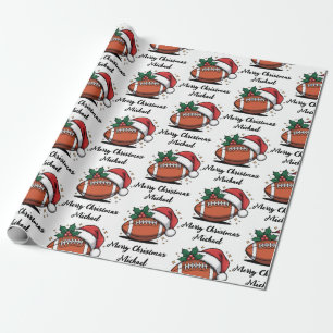 Personalised Christmas American Football Santa     Wrapping Paper
