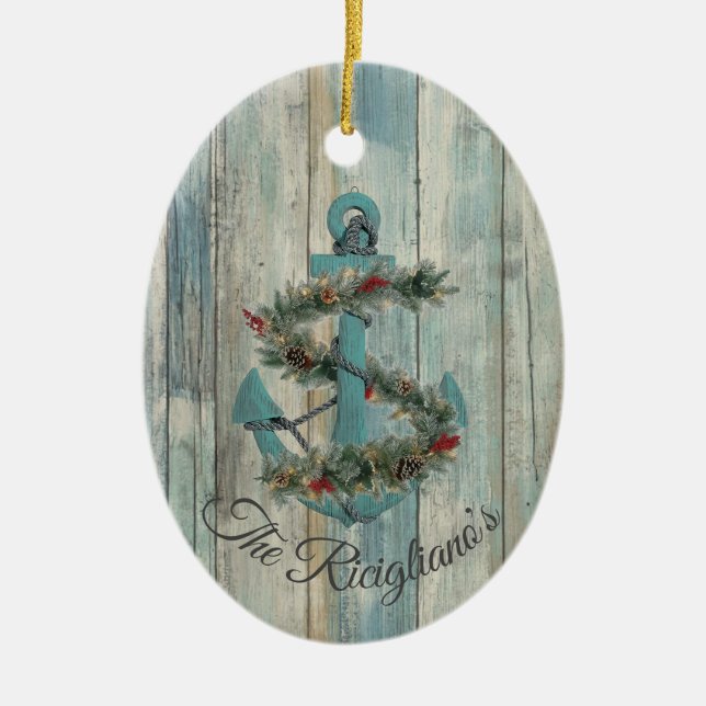 Personalised Christmas Anchor Ceramic Ornament (Front)