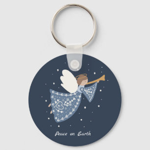 Personalised Christmas Angel Holiday Peace Earth Key Ring