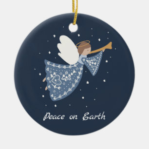Personalised Christmas Angel Peace on Earth Family Ceramic Ornament