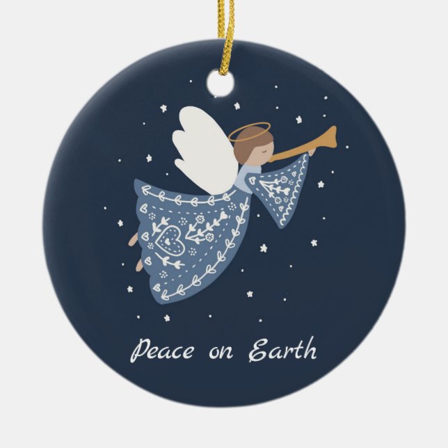 Personalised Christmas Angel Peace on Earth Family Ceramic Ornament (Front)