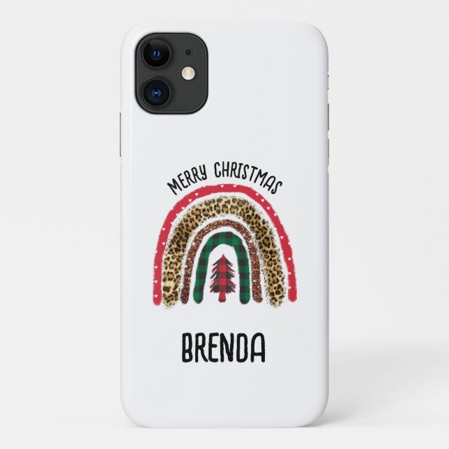 Personalised Christmas Animal Print Rainbow Case-Mate iPhone Case (Back)