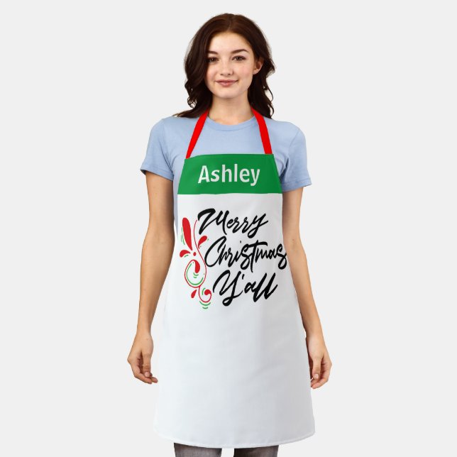Personalised Christmas Aprons, Hip Y'all Custom Apron (Worn)